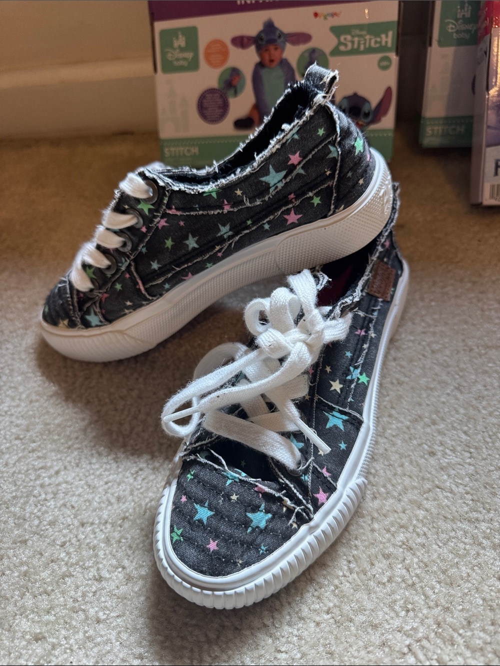 Blowfish Black Canvas Kids Sneakers with Pastel Stars